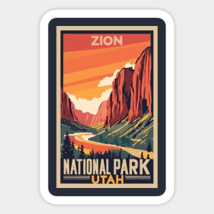 A Vintage Travel Art of the Zion National Park - Utah - US Sticker